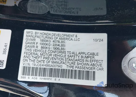 2025 Acura Integra A-Spec Technology from USA, damaged, VIN 19UDE4H68SA007943
